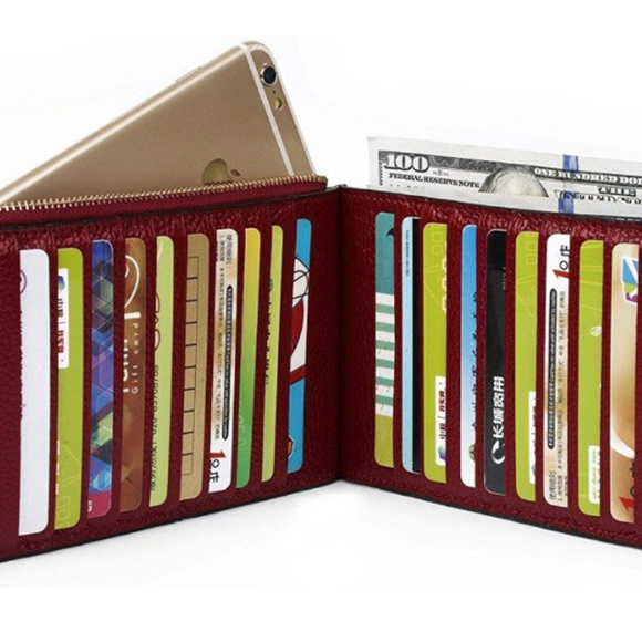 RED LEATHER 20 CARD ORGANIZER/WALLET - Picture 1 of 9